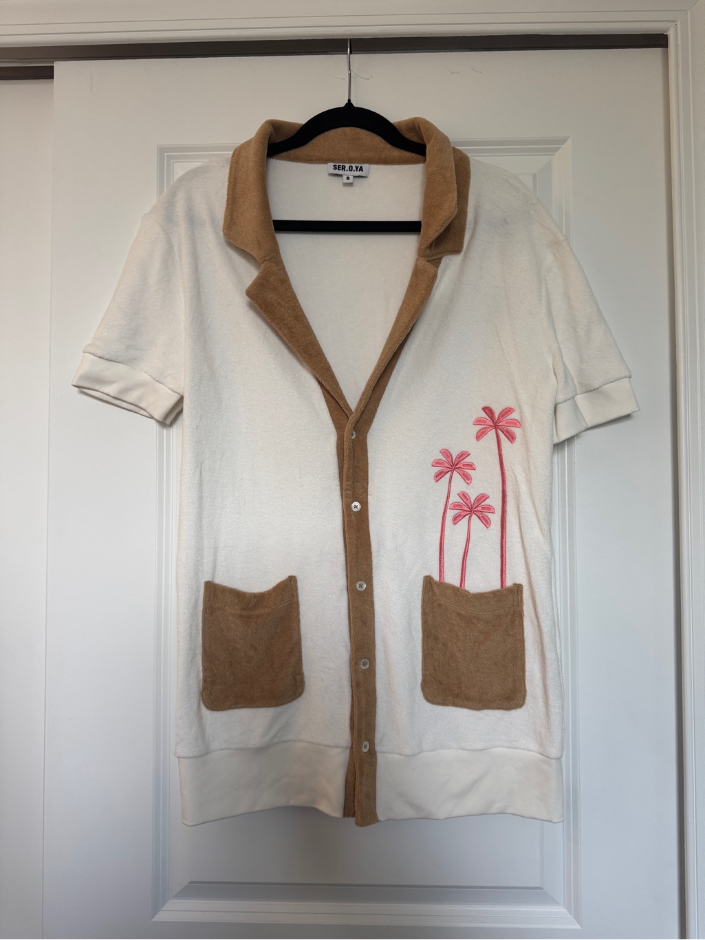 Ser.O.Ya Bobbi Cardigan In Camel Palm Logo, Size Small
